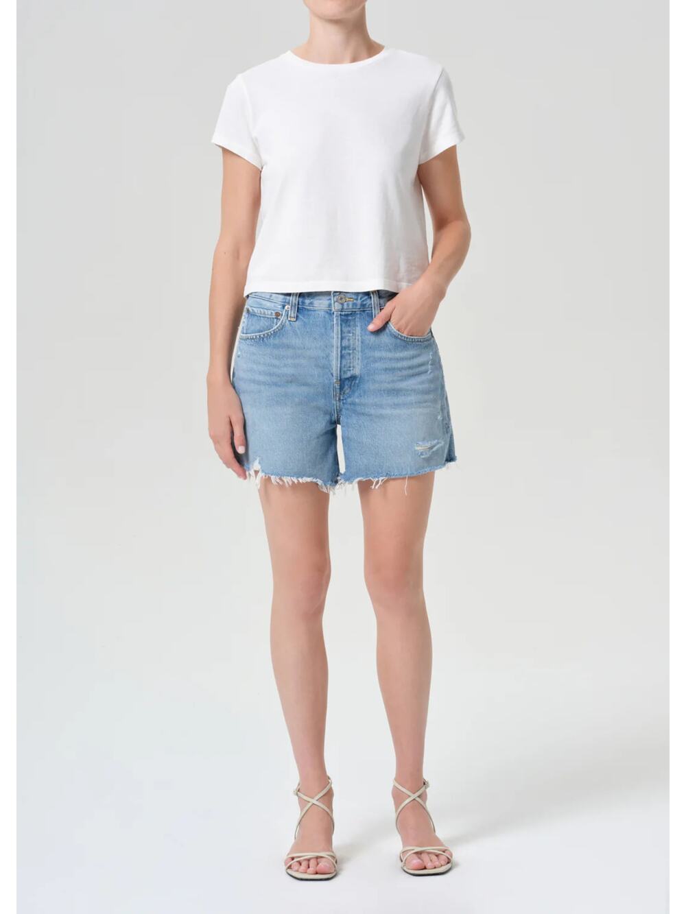 Agolde Parker Long Cutoff Shorts Women's Size 33 Denim Medium Wash Cotton NWT